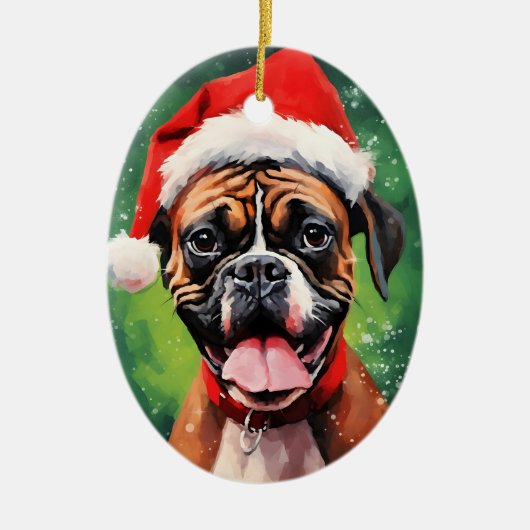 Duitse Boxer Kerstborstel schilderen kunstwerk Keramisch Ornament (Voorkant)
