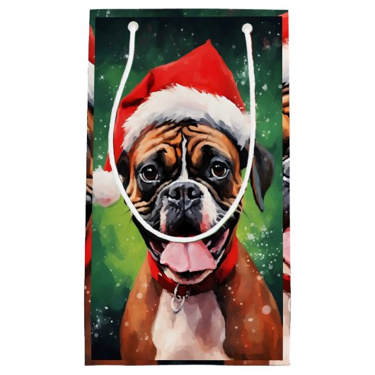 Duitse Boxer Kerstborstel schilderen kunstwerk Klein Cadeauzakje (Voorkant)