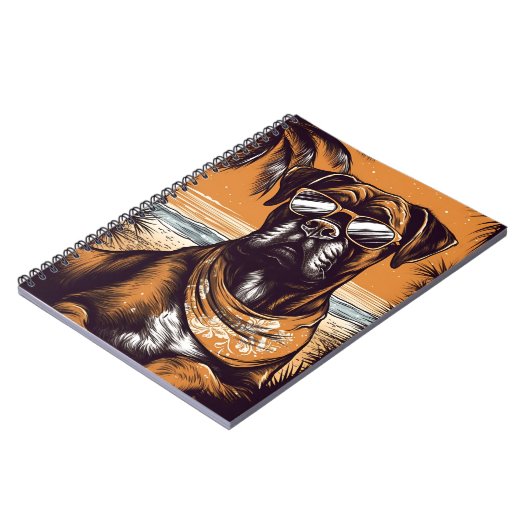 Duitse Boxer met zonnebril op een tropisch strand Notitieboek (Linkerzijde)