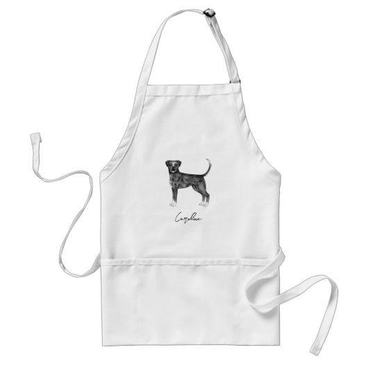 Duitse Boxerhond in zwart en wit & aangepaste naam Standaard Schort (Voorkant)