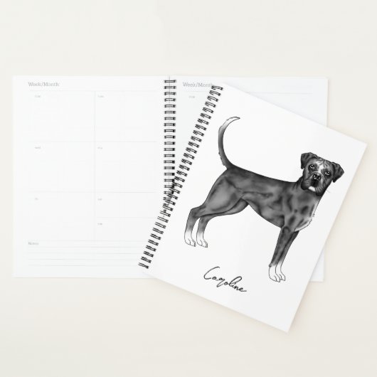 Duitse Boxerhond in zwart en wit & aangepaste teks Planner (Display)