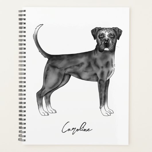 Duitse Boxerhond in zwart en wit & aangepaste teks Planner (Voorkant)