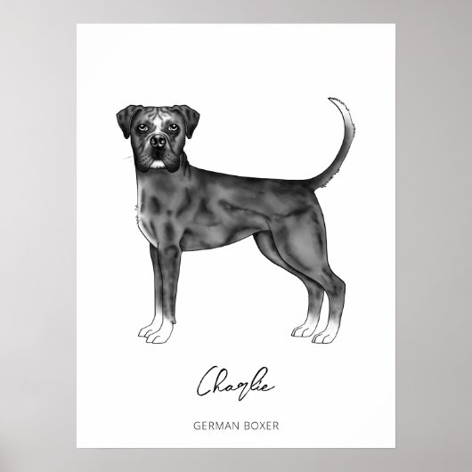 Duitse Boxerhond in zwart en wit & aangepaste teks Poster (Voorkant)