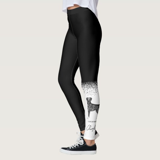Duitse Boxerhond in zwart-wit & aangepaste tekst Leggings (Links)