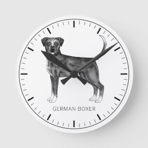 Duitse Boxerhond in zwart-wit & aangepaste tekst Ronde Klok