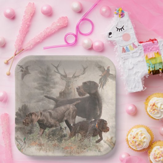 Duitse buitenloods Wirehaire Pointer Tapestry Papieren Bordje (Feest)