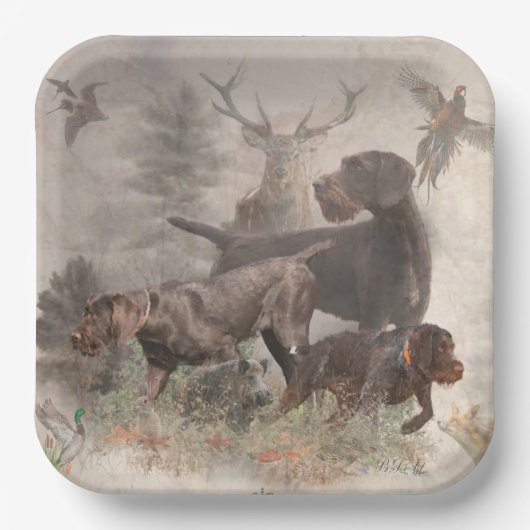 Duitse buitenloods Wirehaire Pointer Tapestry Papieren Bordje (Voorkant)