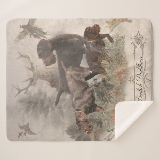 Duitse buitenloods Wirehaire Pointer Tapestry Sherpa Deken (Voorkant (horizontaal))