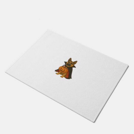 Duitse Bulldog Halloween Hond in Vampier Kostuum W Deurmat (Schuin)