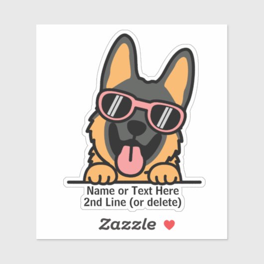 Duitse Cartoon Shepherd Dog Voeg naamtekst toe Sticker (Vel)