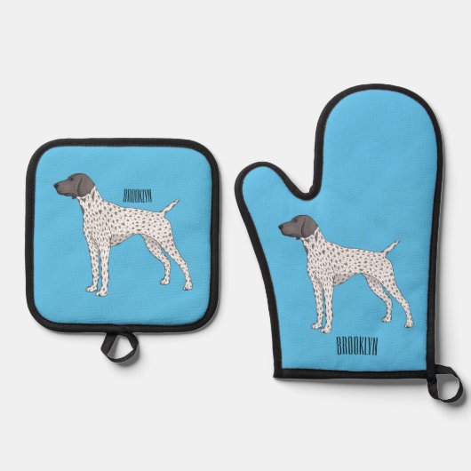 Duitse cartoon van Shorthaired Pointer-hond Ovenwant & Pannenlap Set (Voorkant)