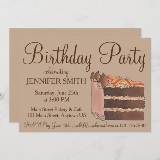 Duitse chocoladetaart plak verjaardagsfeestje ruil kaart (Voorkant / Achterkant)