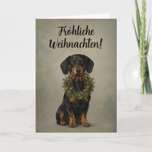 Duitse Dachshund Kerst Vintage Krans Feestdagen Kaart