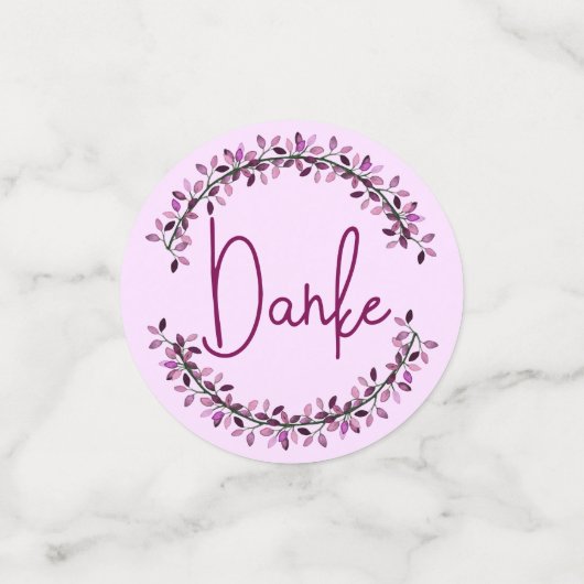 Duitse Danke-typografie Chic Paarse Bladkrans Confetti (Kleine voorkant)