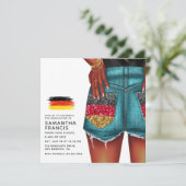 Duitse denim meisjes afstudeerfeest uitnodiging (Staand voorkant)