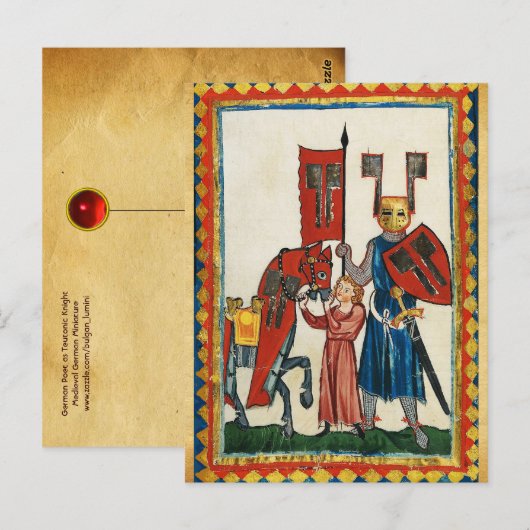 DUITSE DICHTER ALS DUITSE RIDDER MIDDELEEUWSE MINI BRIEFKAART (Voorkant / Achterkant)