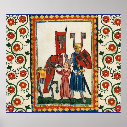 DUITSE DICHTER ALS DUITSE RIDDER MIDDELEEUWSE MINI POSTER (Voorkant)