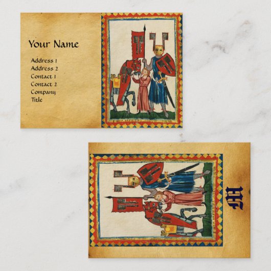 DUITSE DICHTER ALS DUITSE RIDDER MIDDELEEUWSE MINI VISITEKAARTJE (Voorkant / Achterkant)