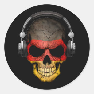  Duitse dj-schedel met hoofdtelefoon Ronde Sticker
