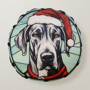 Duitse Dog Gebrandschilderde Glas Kerstmis Rond Kussen