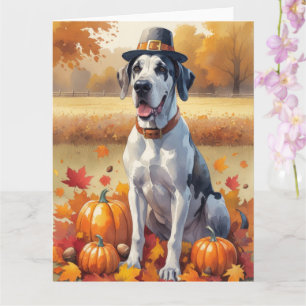 Duitse Dog in Herfstbladeren Thanksgiving Kunst Kaart