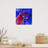 Duitse Dog Schilderij rood blauw Poster (Keuken)