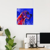 Duitse Dog Schilderij rood blauw Poster (Thuiskantoor)