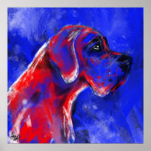 Duitse Dog Schilderij rood blauw Poster (Voorkant)