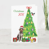 Duitse draadaanwijzer, vogel en kerstboom feestdagen kaart (Voorkant)