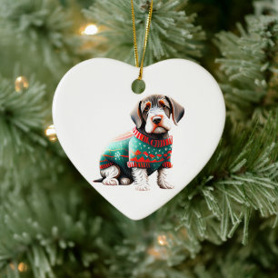 Duitse Draadhaarwijzer in Kersttrui Keramisch Ornament
