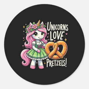 Duitse Drindl Eenhoorn Love Pretzels Grappige Kind Ronde Sticker