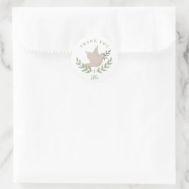 Duitse Duif met Twig Unisex Doop Bedankt Ronde Sticker