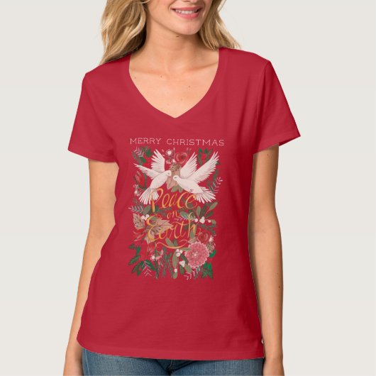 Duitse duiven vredesboodschap op aarde bloem rood t-shirt (Voorkant)