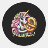 Duitse Eenhoorn Drindl Pretzel Power Funny Kinder Ronde Sticker (Voorkant)