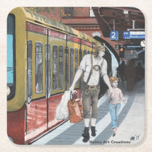 Duitse Elves Town Shopping Fantasy Paper Onderzett Kartonnen Onderzetters