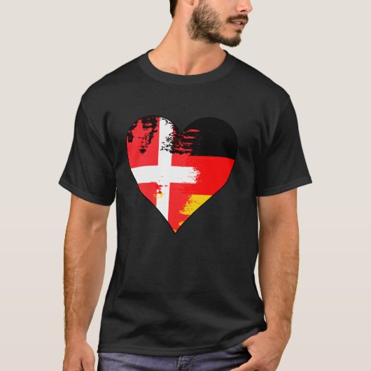 Duitse en Deense Hart Erfgoed Vlag T-shirt (Voorkant)