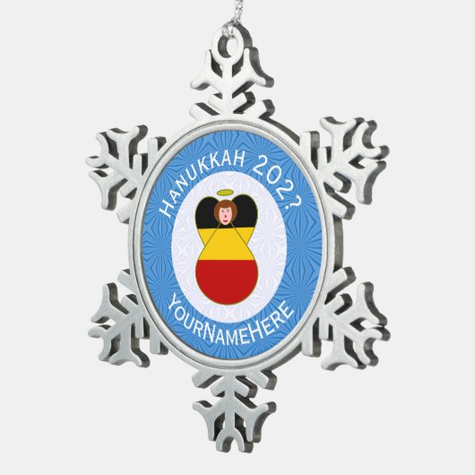 Duitse engel Chanoeka vlag gepersonaliseerd Tin Sneeuwvlok Ornament (Rechts)