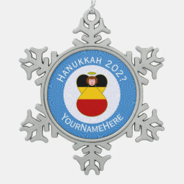 Duitse engel Chanoeka vlag gepersonaliseerd Tin Sneeuwvlok Ornament