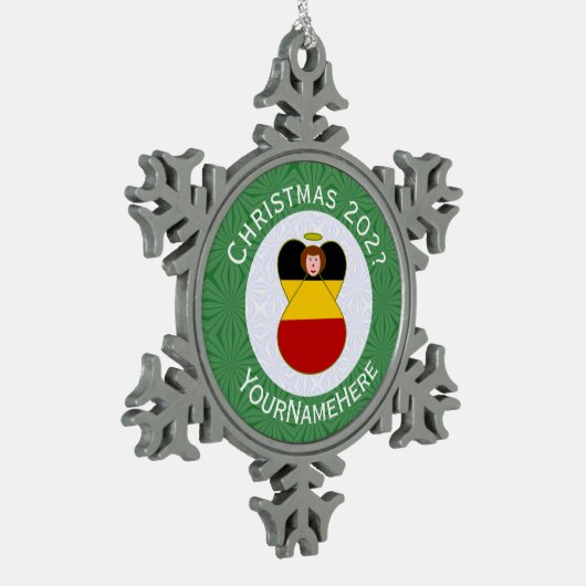 Duitse engel kerstvlag gepersonaliseerd tin sneeuwvlok ornament (Links)