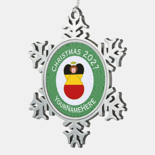 Duitse engel kerstvlag gepersonaliseerd tin sneeuwvlok ornament (Rechts)