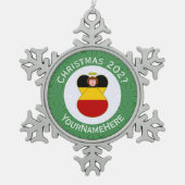 Duitse engel kerstvlag gepersonaliseerd tin sneeuwvlok ornament (Voorkant)