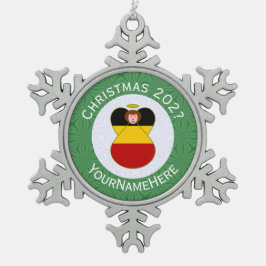Duitse engel kerstvlag gepersonaliseerd tin sneeuwvlok ornament