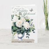 Duitse Felicitaties Witte Rozen en Vlinders Kaart (Voorkant)