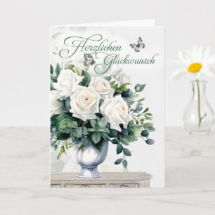 Duitse Felicitaties Witte Rozen en Vlinders Kaart