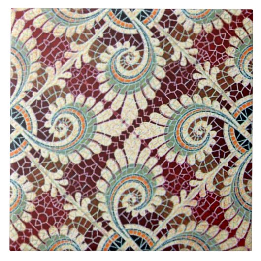 Duitse Floral Maroon Art Nouveau Jugendstil Tegeltje (Voorkant)