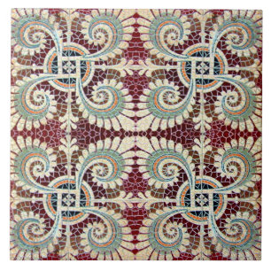 Duitse Floral Maroon Art Nouveau Jugendstil Tegeltje