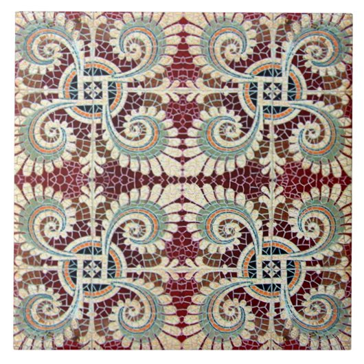 Duitse Floral Maroon Art Nouveau Jugendstil Tegeltje (Voorkant)