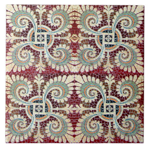 Duitse Floral Maroon Art Nouveau Jugendstil Tegeltje