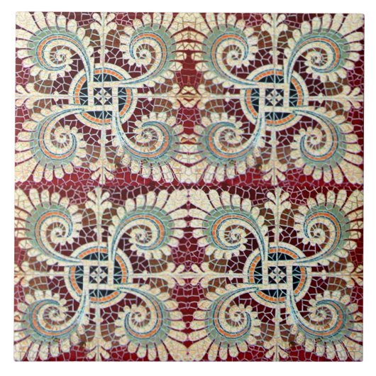 Duitse Floral Maroon Art Nouveau Jugendstil Tegeltje (Voorkant)