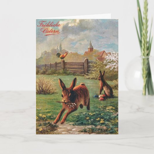  Duitse Frohe Oosterse Paaskonijn Feestdagen Kaart (Voorkant)
